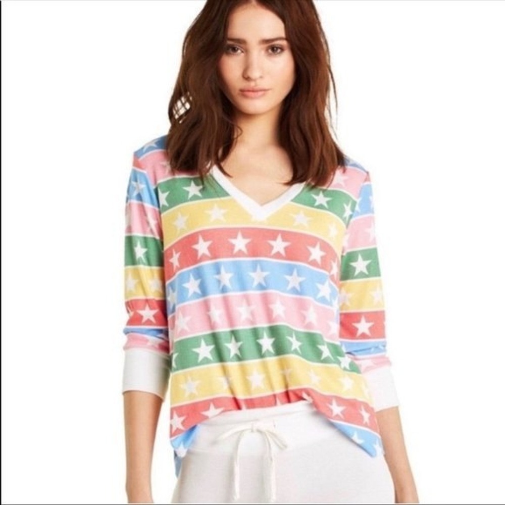 Wildfox Thermal Star Long Sleeve Top NWT Small Yellow Green